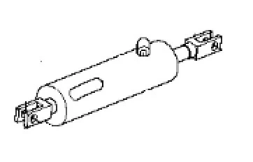 Cylinder ridera R418Ts Husqvarna w formie tuby z metalowym wykończeniem. Widać otwory montażowe po obu stronach oraz identyfikator na korpusie. Produkt leży poziomo na tle, co umożliwia pełne zobaczenie wszystkich elementów.