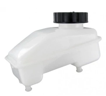 Zbiornik rozprężny Husqvarna R418Ts w kolorze białym, plastikowy, o zaokrąglonych kształtach. Ujęcie z boku, produkt stoi na płaskiej powierzchni. Na górze czarny, okrągły korek. Widoczne nóżki podtrzymujące zbiornik.