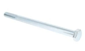 Śruba ridera R422Ts Husqvarna wykonana z metalu, w kolorze srebrnym. Ma okrągłą główkę i gwint na całej długości, widoczna w zbliżeniu. Dzięki prostemu kształtowi idealna do mocowania części w sprzęcie ogrodniczym.