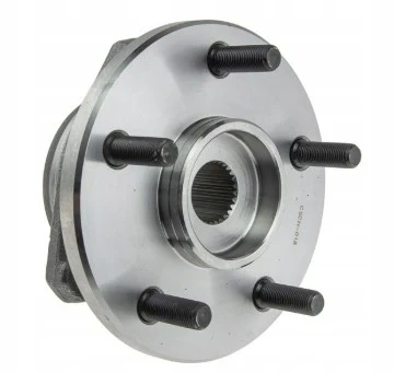 Srebrny zespół piasty R422Ts Husqvarna, okrągły z centralnym otworem i sześcioma gwintowanymi otworami montażowymi. Metaliczna, gładka powierzchnia, widok frontalny, idealny do pojazdów.