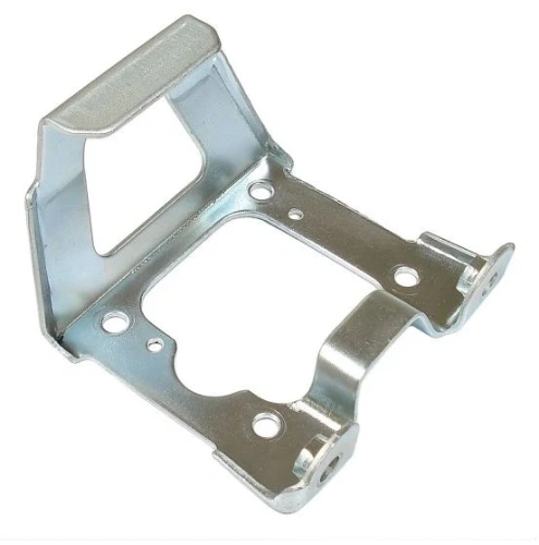 Wspornik ridera RC318T Husqvarna wykonany z metalu w kolorze srebrnym, z widocznymi otworami montażowymi i charakterystycznym wyprofilowaniem. Ujęcie z boku, pokazujące kształt i detale konstrukcyjne. Produkt w stanie nowym, na jednolitym tle.