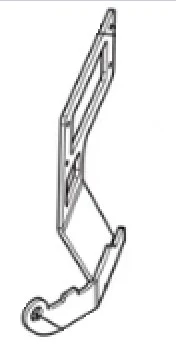 Zawias ridera R418Ts Husqvarna w kolorze srebrnym, wykonany z metalu. Przedmiot pokazany z boku, w pozycji pionowej. Widoczne elementy mocujące i wyprofilowana końcówka. Tło jednolite, białe.