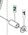Tuleja ridera RC318T Husqvarna, metalowa, cylindryczna, widać otwory na końcach. Element montażowy umieszczony w pozycji poziomej, z oznaczeniami 1 i 2, na prostym tle. Wymiary i szczegóły montażu mogą być kluczowe dla użytkowania.