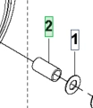 Tuleja ridera RC318T Husqvarna, cylindryczny element o gładkiej powierzchni, widoczny z boku. Element umiejscowiony obok okrągłej podkładki, w schemacie montażowym. Kolor szary. Elementy są przedstawione na białym tle dla lepszej widoczności.
