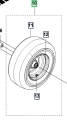 Koło ridera RC318T Husqvarna, wykonane z materiału gumowego, o okrągłym kształcie, z widocznym gładkim bieżnikiem. Ujęcie pod kątem, zbliżenie na detale, ukazuje centralną oś zamocowania. Tło białe, co podkreśla szczegóły produktu.