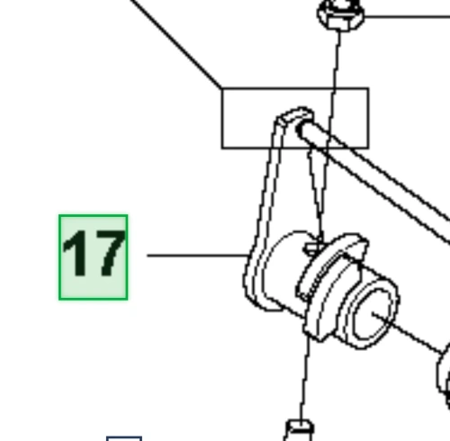 Ramię ridera RC318T Husqvarna, metalowe, szare, z detalami łączników, oznaczone numerem 17. Zbliżenie na element mocujący, z wyraźnym kształtem i fakturą materiału w pozycji montażowej.
