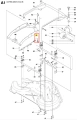 Śruba ridera R220T Husqvarna, metaliczna, z gwintem, widoczna w kamieniu montażowym. Ujęcie z boku produktu, umieszczona w schemacie bazy komponentów. Ułatwia przytwierdzenie elementów tnących do platformy.
