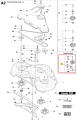 Schemat napinacza pasa Husqvarna R220T z metalowymi częściami, opisany zestaw z numerami części. Na produkcie widoczny napis Combi 103.