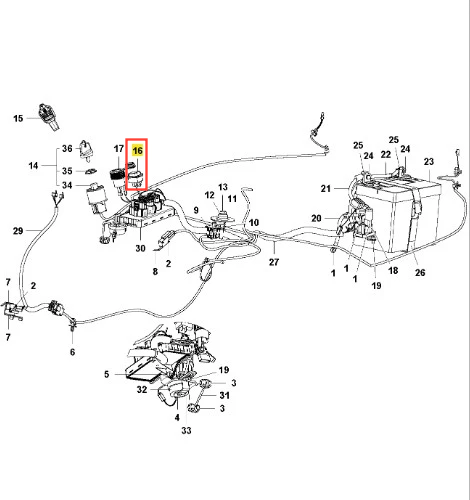 Wyłącznik ridera R316TX Husqvarna, czarny prostokątny element z numerem 16, widoczny obok przewodów i innych części, z detalami montażowymi.