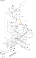 Mocowanie rury ridera R418Ts Husqvarna, widok z góry, cylindryczne metalowe złączki hydrauliczne. Na schemacie korytko i oznaczone elementy, tło monochromatyczne ułatwiające identyfikację detali technicznych.