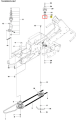 Tuleja ridera R418Ts Husqvarna, metalowa, w kształcie cylindra, widoczna z boku, zawiera szczegóły montażowe. Tło białe, elementy montażowe w zestawieniu. Produkt zaprezentowany w kontekście mechanicalnym, z numerami części widocznymi obok.