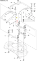 Śruba ridera R418Ts Husqvarna, metalowa, o cylindrycznym kształcie, umieszczona w widoku z boku. W połączeniu z innymi elementami konstrukcyjnymi, widoczna w szczegółowym schemacie montażu, bez dodatkowych oznaczeń czy napisów.