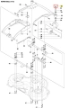 Diagram pokrywy piasty ridera R418Ts Husqvarna, ukazujący szczegóły montażowe. Widoczna w górnej części zarys pokrywy, zawierająca zamocowania, w dolnej części szczegóły elementów, takich jak śruby i mocowania na tle prostego schematu.