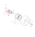 Śruba ridera R418Ts Husqvarna w kolorze stalowym, o cylindrycznym kształcie, z gwintem. Widoczna z boku, w otoczeniu elementów pojazdu. Produkt prezentowany w kontekście montażu, z wyraźnymi detalami gwintu.