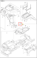 Uszczelnienie ridera R418Ts Husqvarna w kolorze czarnym, wykonane z elastycznego materiału. Widok detaliczny na kształt uszczelnienia, z odpowiednimi otworami do mocowania. Produkt leży poziomo, na schemacie części, na jednolitym tle.