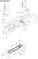 Pasek ridera R422Ts Husqvarna, widoczny w zbliżeniu, zamontowany na obudowie z metalowymi elementami. Produkt ma prostokątny kształt, szary kolor, z wyraźnymi detalami mocowania. Na tle białym, bez dodatkowych elementów.