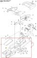 Podwozie Husqvarna ridera R422Ts, metalowe, ciemnoszare, widok z góry. Widać elementy mocujące i gwinty. Płaskie położenie na jednolitym tle, z wolnym polem do montażu bez dodatkowych akcesoriów.