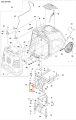 Rura ridera RC318T Husqvarna w kolorze czarnym i szarym, z ergonomicznie ukształtowaną rękojeścią. Zdjęcie przedstawia produkt w widoku z przodu, z detalami mocowania i oznaczeniami na obudowie. Tło białe, co podkreśla kontury i szczegóły.