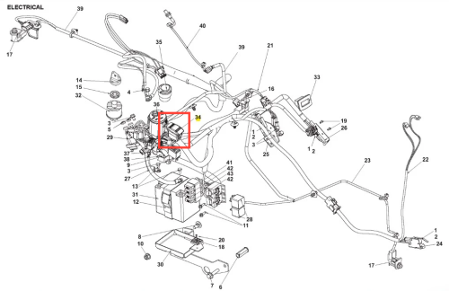 Wyłącznik ridera RC318T Husqvarna w zbliżeniu, umieszczony na jasnym tle. Produkt wyróżnia się prostokątnym kształtem, metalową obudową oraz widocznymi zamocowaniami i złączami elektrycznymi. Napisy i oznaczenia są czytelne.