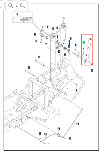 Zespół dźwigni podnośnika ridera RC318T Husqvarna, metalowy prostokątny element boczny z mocowaniem i oznaczeniami montażowymi, dobrze widoczny na białym tle.