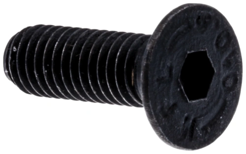 Śruba dmuchawy 180BF Husqvarna w kolorze czarnym, o cylindrycznym kształcie i widocznych rowkach na gwincie. Ujęcie z boku, ukazujące gładką główkę z pięciokątnym otworem. Produkt leży poziomo na prostym tle.