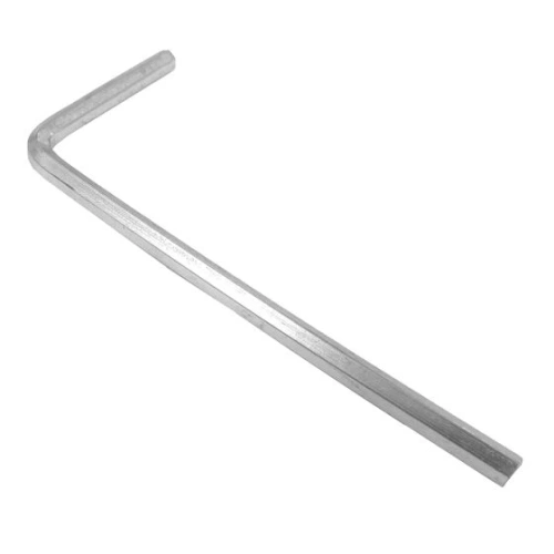 Klucz dmuchawy 356BTx Husqvarna, metalowy, w kształcie litery L, z matową powierzchnią. Ujęcie z boku, widoczny długi uchwyt. Stojący na białym tle, bez dodatkowych akcesoriów. Wymiary klucza są kluczowe dla kontekstu użytkowania.