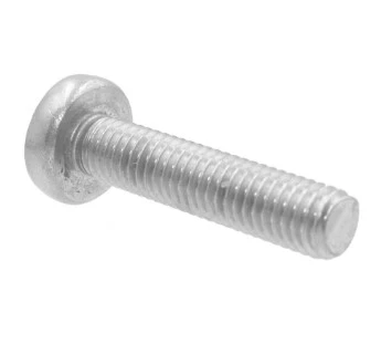 Śruba ISO 7985 M8 x 30 ST ZPB LOCK, wykonana z metalu, o okrągłym łbie i gwincie. Złożona, widoczna w zbliżeniu na białym tle. Używana w kosiarkach Husqvarna, zapewniająca solidne mocowanie.