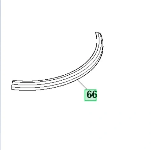 Zderzak kosiarki LC 53E e Husqvarna w kolorze czarnym, z lekko zakrzywionym kształtem, widoczny numer 66 w zielonym tle. Produkt przedstawiony z boku, na jednolitym tle, pokazujący jego strukturę i długość.