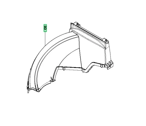 Zsyp kosiarki LC 53E marki Husqvarna, wykonany z tworzywa sztucznego, w kolorze czarnym. Ujęcie boczne, produkt w pozycji stojącej, ukazujący zaokrąglony kształt oraz miejsce mocowania. Widoczne otwory montażowe, brak napisów i logo.