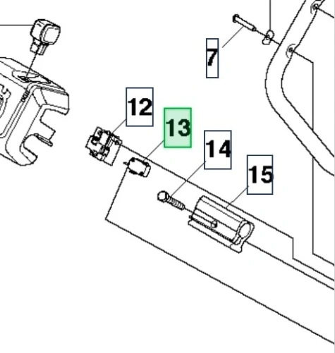 Mikroprzełącznik do kosiarki Husqvarna LC 53E przedstawiony zbliżeniowo. Na rysunku widoczne są numery elementów oraz detale instalacji, takie jak mocowania i końcówki. Tło białe, ułatwiające identyfikację poszczególnych części.