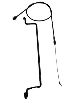 Zestaw przewodów kosiarki LB 448iV Husqvarna. Czarne, metalowe przewody o zróżnicowanej długości i kształcie. Elementy gięte oraz prosty kabel, widoczne końcówki mocujące. Zestaw w układzie poziomym na białym tle, dobrze wyeksponowany.