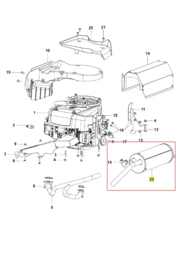 Metalowy cylindryczny tłumik do Husqvarna RC318T z widoczną końcówką i uchwytem, na białym tle, o gładkiej, błyszczącej powierzchni.