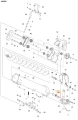 Tuleja ridera RC318T Husqvarna, metalowa, cylindryczna, srebrna z mocowaniami i detalami technicznymi, przedstawiona na schemacie z innymi częściami i grafiką techniczną w tle.
