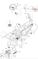 Diagram sekcji łańcucha ridera RC318T Husqvarna, widok z góry. Oznaczono numery części, m.in. okrągłe koło (27) oraz śruby i mocowania, na białym tle.