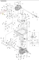 Ramię ridera RC320T Husqvarna w kolorze czarnym, metalowe, z widocznymi elementami mocującymi i oznaczeniami. Ułożone poziomo, przedstawione z boku, zawiera otwory montażowe i kształt o prostokątnej bryle. W tle neutralna, jednolita przestrzeń.