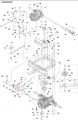 Dźwignia ridera RC320T Husqvarna, przedstawiona w rysunku technicznym, z widocznymi detalami mechanicznymi, w tym rurowym uchwytem oraz elementami mocującymi. Diagram ukazuje zestaw komponentów w układzie mechanicznym, na białym tle.