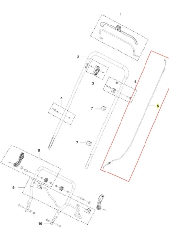 Czarny, długi i elastyczny przewód do kosiarki LB 144 Husqvarna z mocowaniem na obu końcach, detalami i oznaczeniami, na białym tle. Idealny do kosiarki Husqvarna.