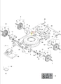 O-ring o wymiarach 12.1x1.6 mm, wykonany z materiału gumowego. Umieszczony centralnie na schemacie części do kosiarki Husqvarna LB 448iV. Widoczne szczegóły montażowe, otoczenie z innymi elementami urządzenia. Tło białe, schematyczne.
