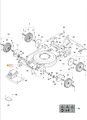 Śruba M5x18 mm do kosiarki Husqvarna LB 448iV, metaliczna, srebrna, z wyraźnym gwintem, klasycznym kształtem, widoczna z boku w układzie części zamiennych.