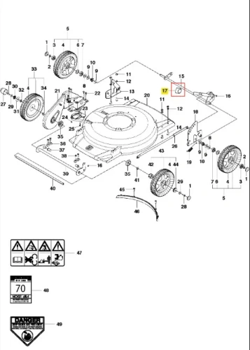 Kółko mocujące do kosiarki WB 53S Husqvarna, metalowe, okrągłe, z otworem na śrubę. Widoczne w detalu w zbliżeniu, w pozycji leżącej na białym tle. Oznaczenie numeru części na schemacie. Brak dodatkowych elementów.