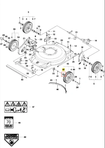 Tuleja kosiarki WB 53S Husqvarna w kolorze czarnym, o cylindrical kształcie. Widoczna na schemacie z boku, z jasnymi oznaczeniami. Detale dotyczące montażu i mocowania, z elementami pomocniczymi wokół, na białym tle bez zbędnych dekoracji.