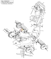 Śruba kosiarki WB 53S e Husqvarna, metalowa, w kolorze srebrnym, z gwintem i łbem sześciokątnym. Ujęcie z boku, montowana w silniku, na schemacie części. Detal pokazujący kształt i rozmiar, widoczna licencja i numer katalogowy.