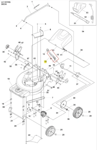 Dźwignia do kosiarki LC 551VQ Husqvarna, metalowa, w kolorze srebrnym, o prostokątnym kształcie. Widoczna z boku, pod kątem, z czytelnymi numerami identyfikacyjnymi. Element montażowy, nieprzeznaczony do samodzielnego użycia.