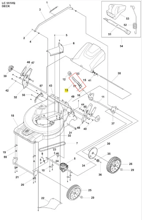 Dźwignia do kosiarki LC 551VQ Husqvarna, metalowa, w kolorze srebrnym, o prostokątnym kształcie. Widoczna z boku, pod kątem, z czytelnymi numerami identyfikacyjnymi. Element montażowy, nieprzeznaczony do samodzielnego użycia.
