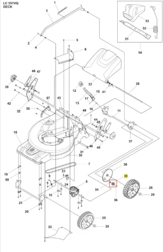 Zębnik kosiarki LC 551VQ Husqvarna, metalowy, srebrny, okrągły element z detalami mocowania na białym tle. Do wymiany w systemie napędowym, trwały i niezawodny.