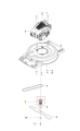 Wspornik łopatki M53 25 mm do kosiarki LB 553SQe Husqvarna, metalowy, srebrny, okrągły z otworem. Widok z góry i boku z mocowaniem. W tle części i akcesoria do kosiarki.