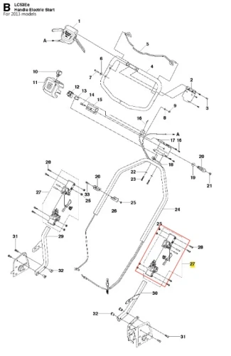 Zawias kosiarki LC 53E Husqvarna, czarny metalowy element z bocznymi mocowaniami i otworami na śruby, na białym tle, idealny do kosiarki Husqvarna.