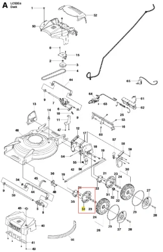 Osłona kosiarki LC 53E Husqvarna w kolorze szarym, wykonana z trwałego materiału. Zmontowana w pozycji poziomej, z widocznymi otworami montażowymi oraz logo Husqvarna. Produkt pokazany na białym tle, wyraźnie eksponuje kształt i detale techniczne.