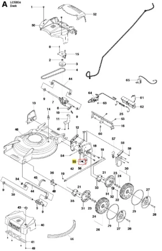 Czarna metalowa sprężyna do kosiarki LC 53E Husqvarna, pozioma, z mocowaniami po obu stronach, na jednolitym tle podkreślającym detale konstrukcji.