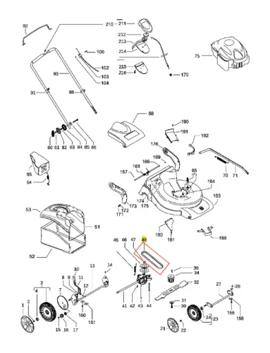 Pasek kosiarki LC 351V Husqvarna, wykonany z ciemnego, mocnego materiału, z wyraźnymi napisami. Ujęcie z boku, pokazujące kształt i mocowanie paska. Produkt leży na białym tle, umożliwiając łatwą identyfikację detali.